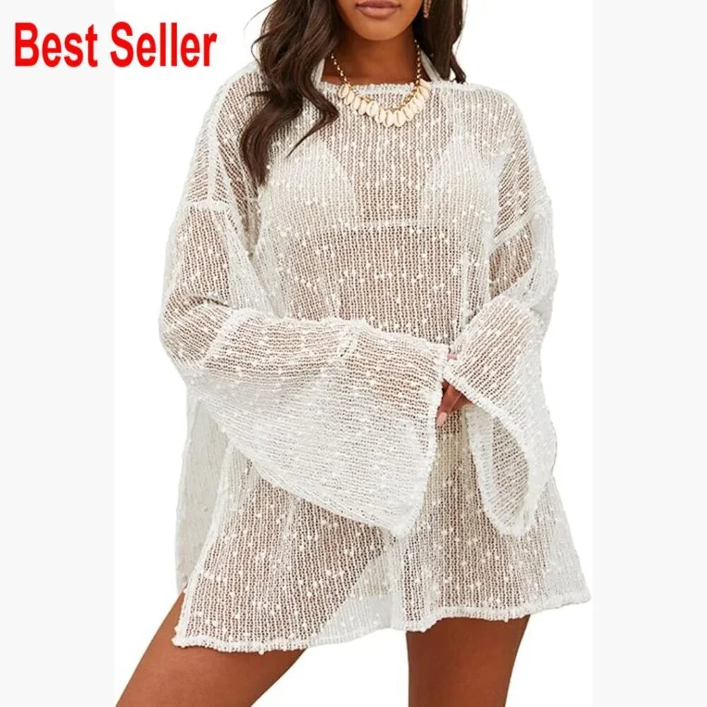 Crochet Sheer Kaftan Beach Dress Swim Coverup One Piece